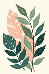 Poster - A collection of tropical leaves with soft pastel colors is used to create an abstract leaf decoration design style._00002_