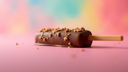 Poster - A chocolate stick placed on a vibrant and colorful background is an appealing food presentation concept for desserts._00002_