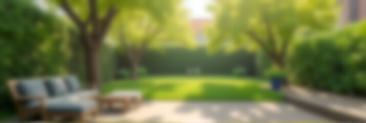 Poster - A blurred view of trees in a garden with a living room background is typical during spring and summer seasons._00002_