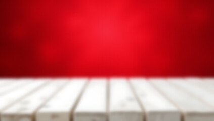 Poster - A beautiful white wooden texture table is placed on a red bokeh background suitable for decoration and valentine day concepts._00003_