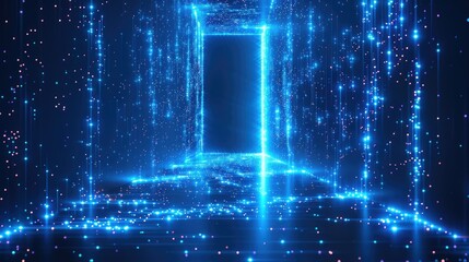 Poster - A futuristic corridor filled with glowing blue particles and light effects.