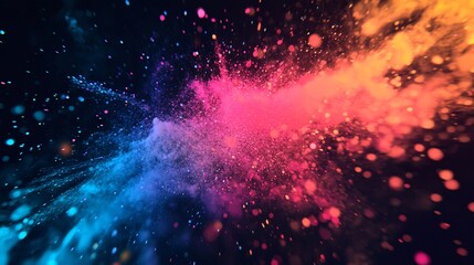 Poster - A vibrant explosion of blue, pink, and orange colors creating a beautiful abstract pattern.