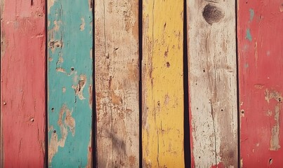 Colorful weathered wood planks close up.