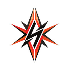 Poster - Star-shaped vector design featuring a dynamic lightning bolt pattern in orange and black colors, suitable for modern graphics