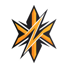 Poster - Star-shaped vector design featuring a dynamic lightning bolt pattern in orange and black colors, suitable for modern graphics