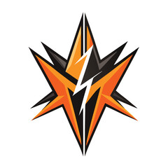 Poster - Star-shaped vector design featuring a dynamic lightning bolt pattern in orange and black colors, suitable for modern graphics