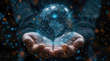 Poster - A glowing globe held in hands, symbolizing global connectivity and technology.
