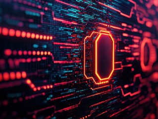 Aufkleber - Futuristic red and blue neon circuit board pulsating with data