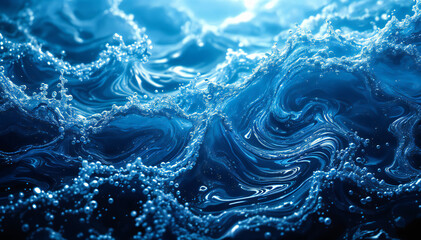 Wall Mural - Swirling blue and white abstract liquid or fluid with glowing highlights creates a dynamic and mesmerizing pattern.