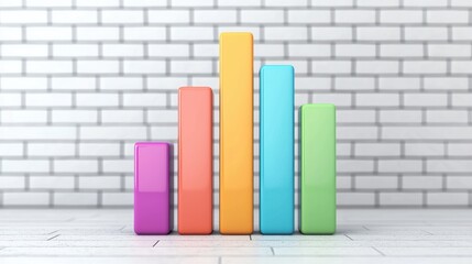 Poster - Colorful bar chart is growing against white brick wall background