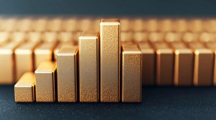 Poster - Gold bars forming rising bar graph on dark background