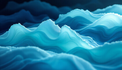 Wall Mural - Surreal, abstract landscape with flowing, ethereal blue and teal waves or clouds against a dark background.
