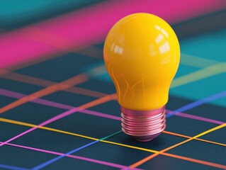 Poster - Yellow lightbulb standing on colorful grid symbolizing innovation roadmap