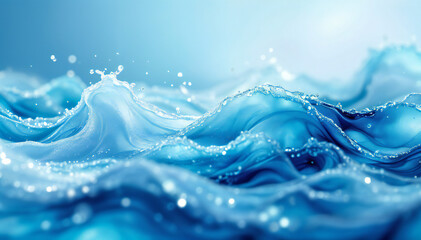Wall Mural - Crashing blue ocean waves with water splashing and sparkling in the sunlight, against a bright blue sky.