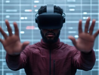 Poster - Software developer interacting with virtual reality in futuristic office