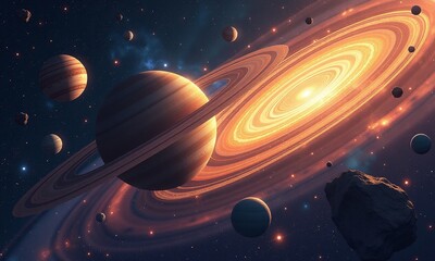 space art solar system planets orbits cosmic swirl