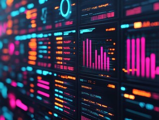 Aufkleber - Futuristic server room displaying colorful charts and graphs