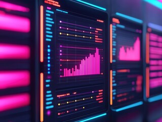 Fototapete - Marketing metrics screen showing growth on advanced digital interface with futuristic vibe