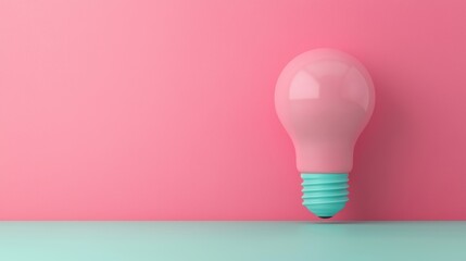 Poster - Pink lightbulb floating on a pastel background symbolizing creativity