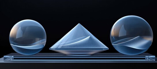 Poster - A minimalist composition featuring geometric glass shapes on a sleek surface.