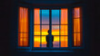© Prasanth - Window illuminated by warm light with silhouette of a person during evening hours