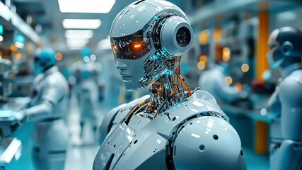 Poster - advanced robots in a futuristic laboratory setting showcasing artificial intelligence technology