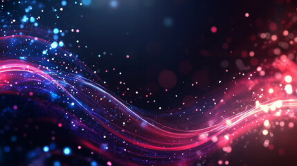 Poster - vibrant abstract waves of color create a dynamic atmosphere in a digital artwork of glowing particle