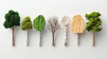 Poster - Exploring varied trunk textures of trees aligned in two rows a visual study of nature's diversity in a tranquil outdoor setting