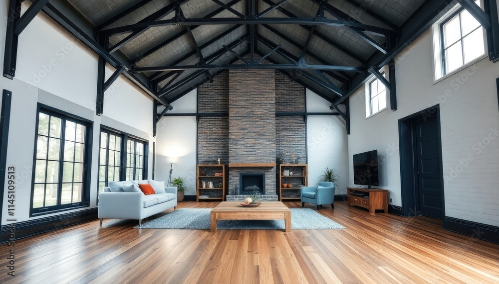 Illustration of Luxury Interior Design With Exposed Metal Beams