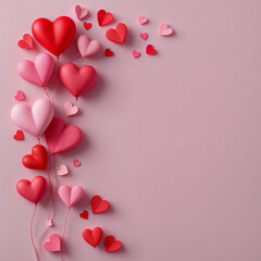 Wall Mural - Happy valentine's day background with hearts and flowers, space for text