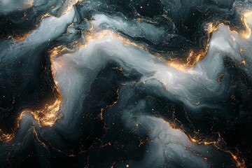 Poster - An illustration of a grey and green marble texture, with a glossy, subtly glittery surface, metallic appearance, warm hues, and vibrant lighting.