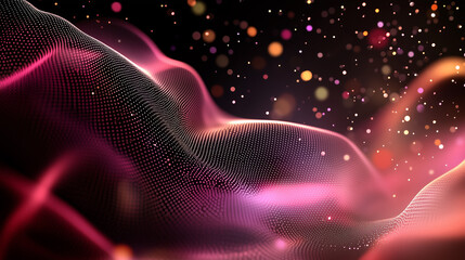 Poster - colorful abstract wave patterns with glowing particles and gradients in a digital art composition