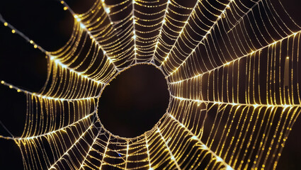 Glowing Golden Spider Web on Dark Background