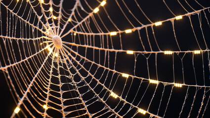 Glowing Golden Spider Web on Dark Background