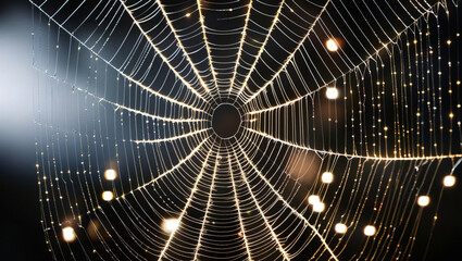 Glowing Golden Spider Web on Dark Background