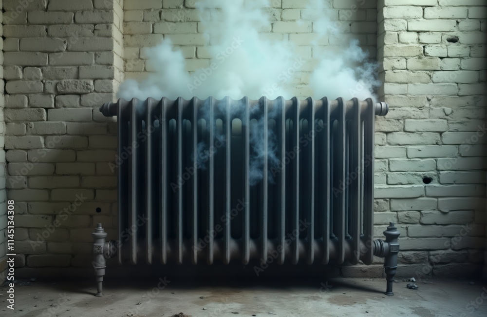 Steam Radiator Gif Old industrial radiator releases steam in dark room. Vintage heating ...