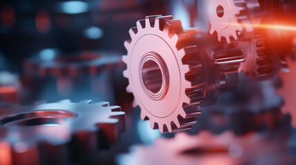 Poster - gears interlocking in a mechanical system highlighting precision engineering and design