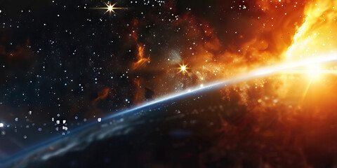 Poster - Planet and Nebula in Space: Digital Rendering