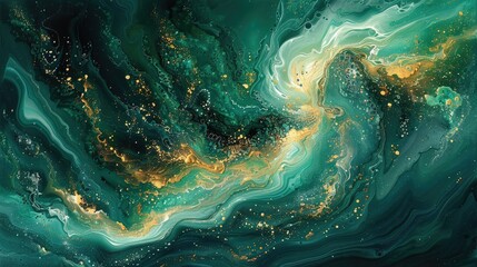 Poster - A vibrant abstract artwork featuring swirling patterns in green, gold, and white hues.