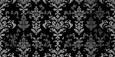 elegant and intricate damask seamless pattern in black and white, pattern, background, wallpaper