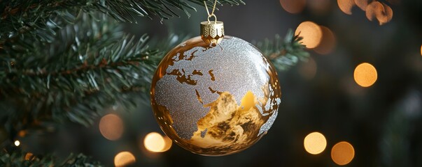 Wall Mural - A Christmas tree ornament in the shape of planet Earth.