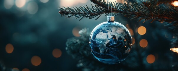 Wall Mural - A Christmas tree ornament in the shape of planet Earth.