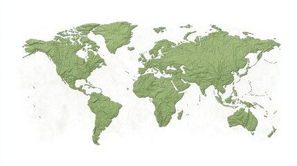  Embossed world map with textured continents in green.