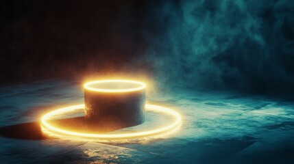 Poster - Glowing ring surrounds dark cylinder, smoky backdrop.