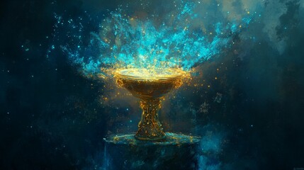 Poster - Golden chalice glows, emitting teal energy.