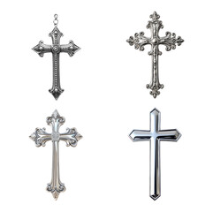 Silver cross isolated on transparent background.