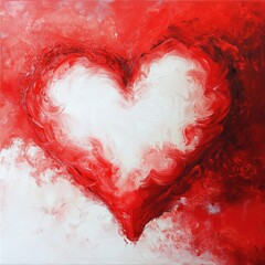 Wall Mural - Vividly Painted Heart. A Celebration of Love with Red and White Hues for Special Occasions