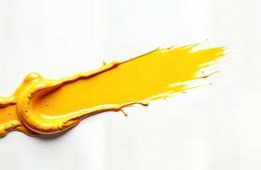 Aufkleber - Yellow paint smear on white background. Abstract design. Paint drips, strokes create dynamic shapes. Vibrant color contrast. Modern art illustration. Suitable for advertising, presentation, design