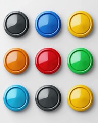 Three-Dimensional Grey Buttons: Colourful Circular Choices for Bright Interactive Design