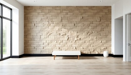 Wall Mural - Contemporary Geometric Style Stone Wall Living Room with sleek black skirting boards highlighting clean lines